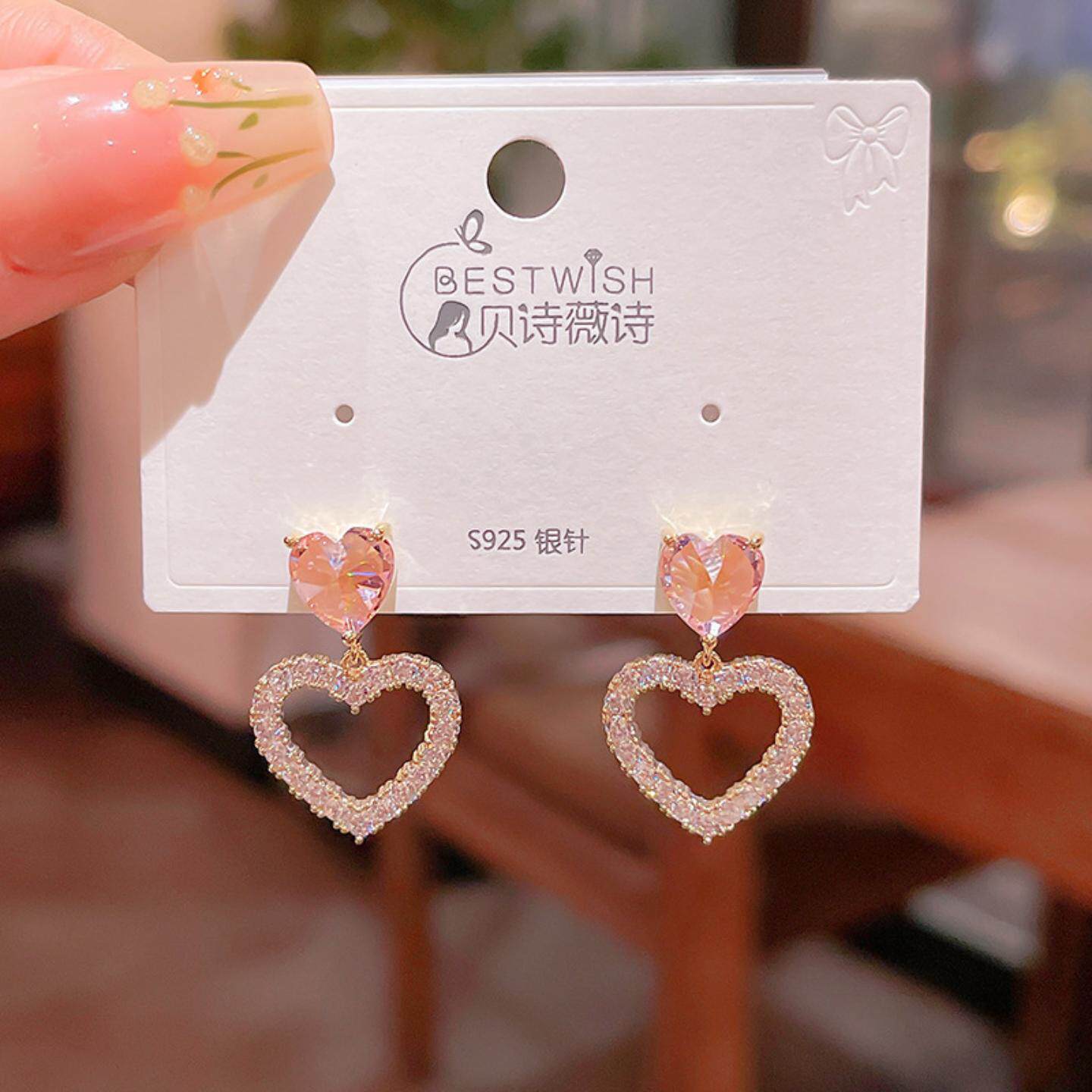 粉色桃心可爱耳环耳坠耳钉耳饰