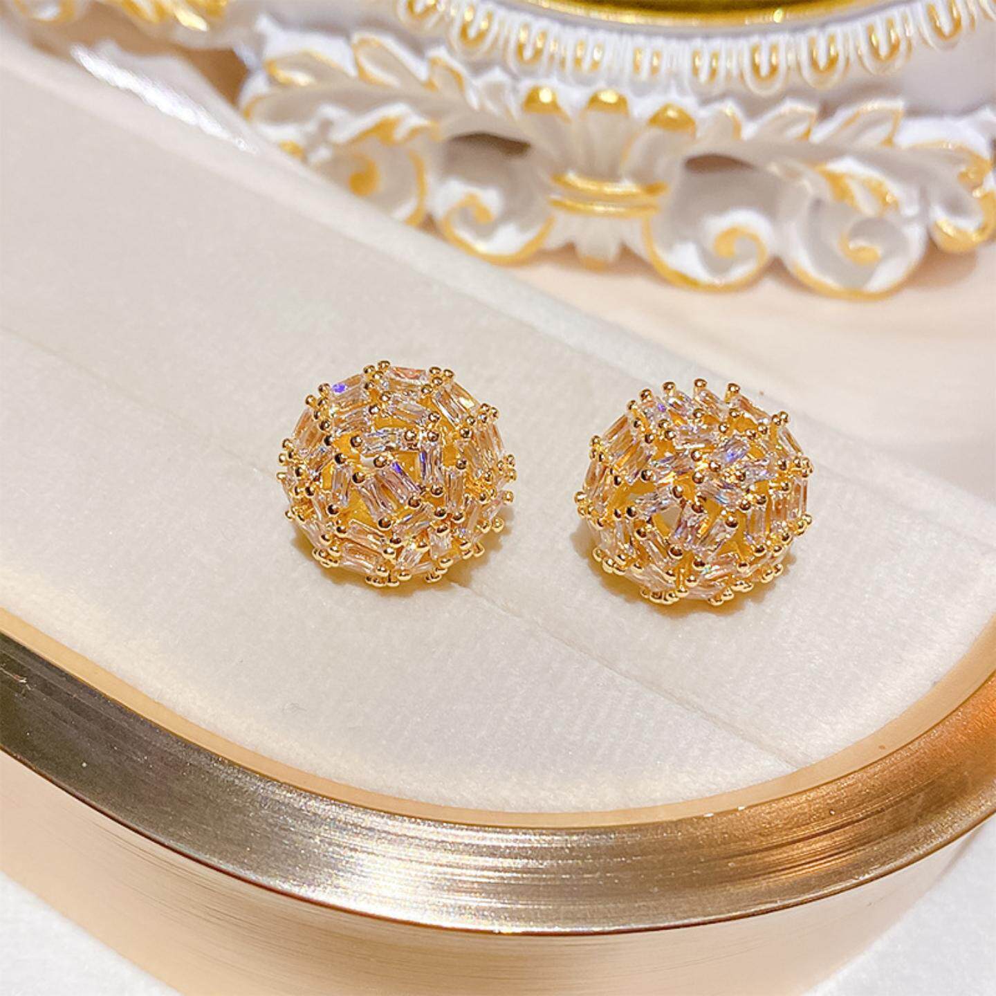 2026新品满锆石立体球球高级感耳钉 轻奢风名媛气质高级感耳环女