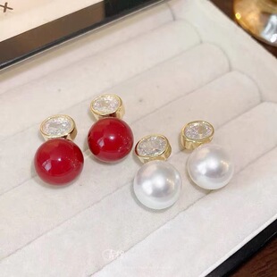 法式简约镶钻珍珠吊坠银针耳钉新款女时尚百搭耳环小众高级感耳饰