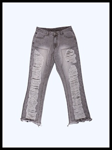BrokenSword 欧美街头刀割破坏水洗宽松阔腿堆叠直筒牛仔裤男女