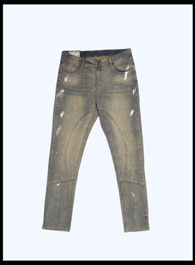 BrokenSword 欧美街头嘻哈复古水洗美式弹力泼墨手擦刺绣牛仔裤男