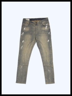 BrokenSword 欧美街头嘻哈复古水洗美式弹力泼墨手擦刺绣牛仔裤男