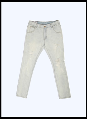 BrokenSword 欧美街头嘻哈腰果花复古贴布美式修身破洞弹力牛仔裤