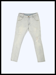 BrokenSword 欧美街头嘻哈腰果花复古贴布美式修身破洞弹力牛仔裤