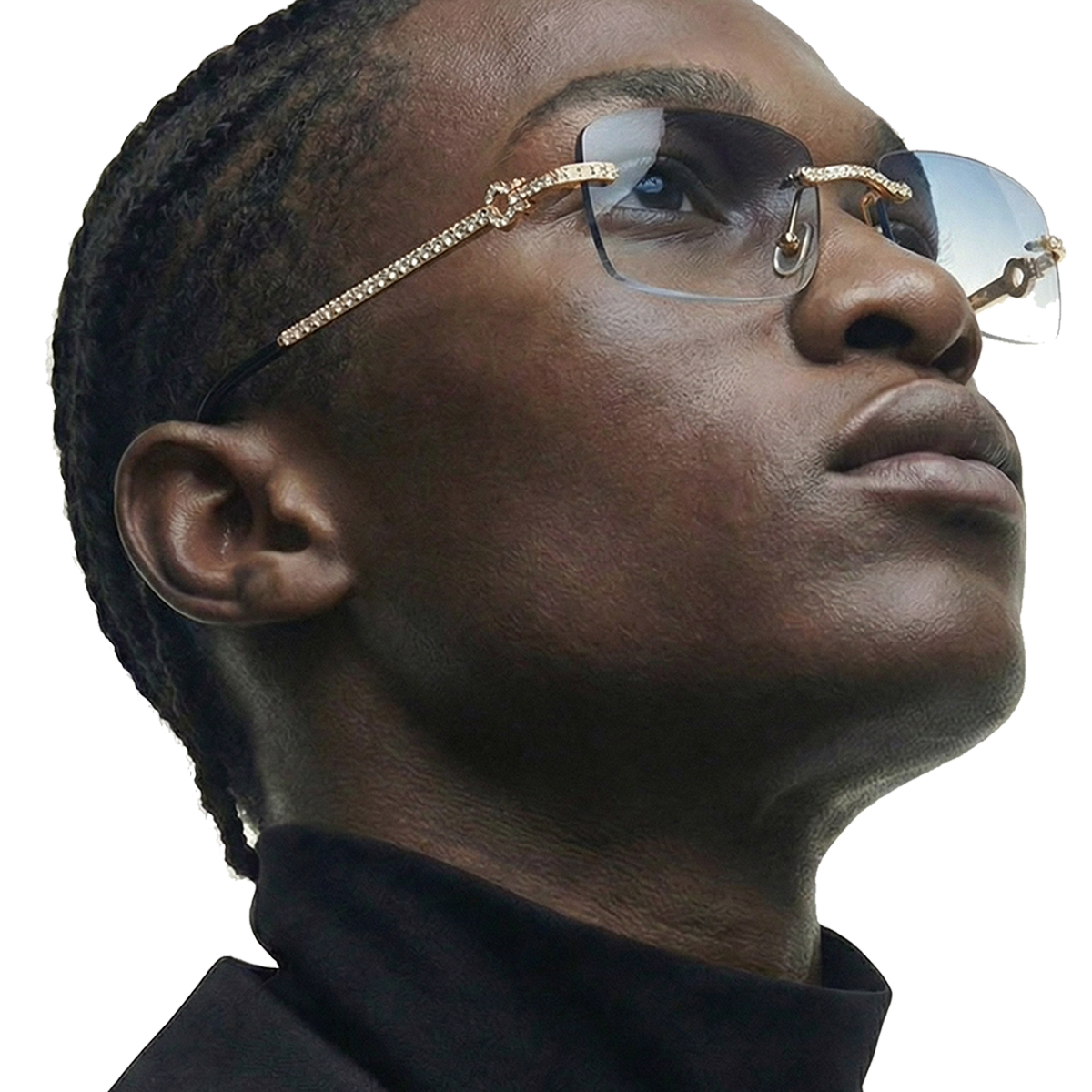 BrokenSword 18K金欧美嘻哈hiphop镶钻无框眼镜墨镜男女可配近视