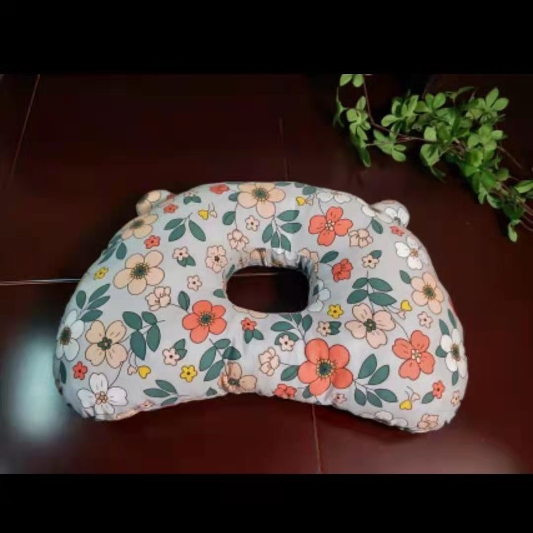 荞麦枕儿童月牙枕透气护耳大花布单孔耳枕荞麦壳珍珠棉填