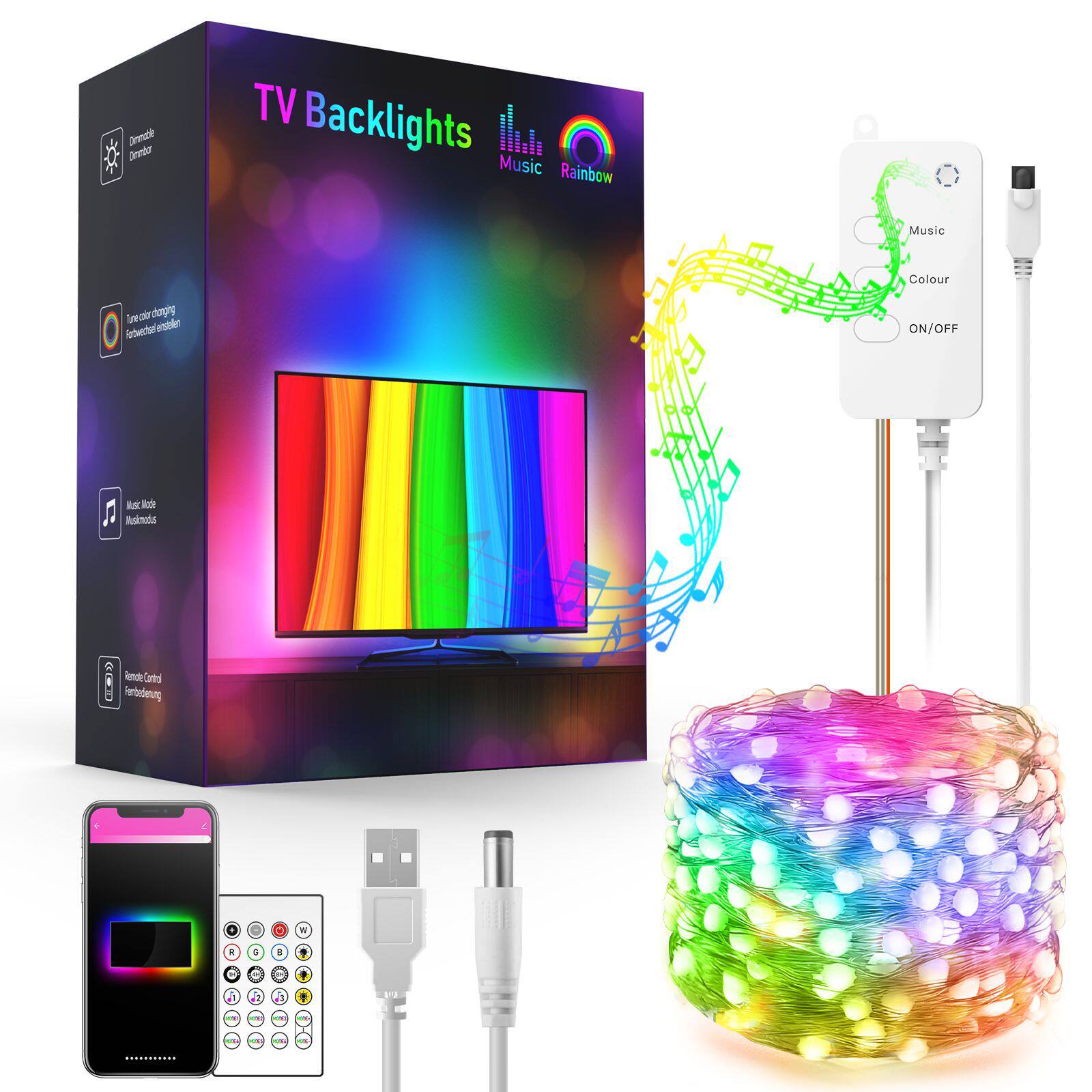 TUYA智能彩虹灯涂鸦WIFI智能led灯串电视灯带铜线手机遥控氛围灯