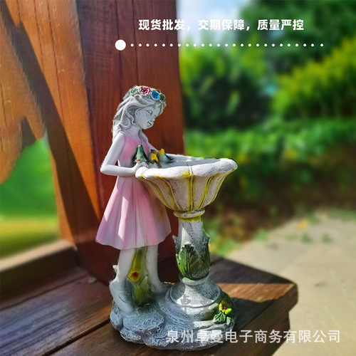 跨境户外花园装饰摆件天使人物雕塑花仙子太阳能庭院树脂摆件