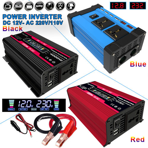 跨境逆变器300W12V转220V110V智能彩色显示屏双USB4.2A快充转换器