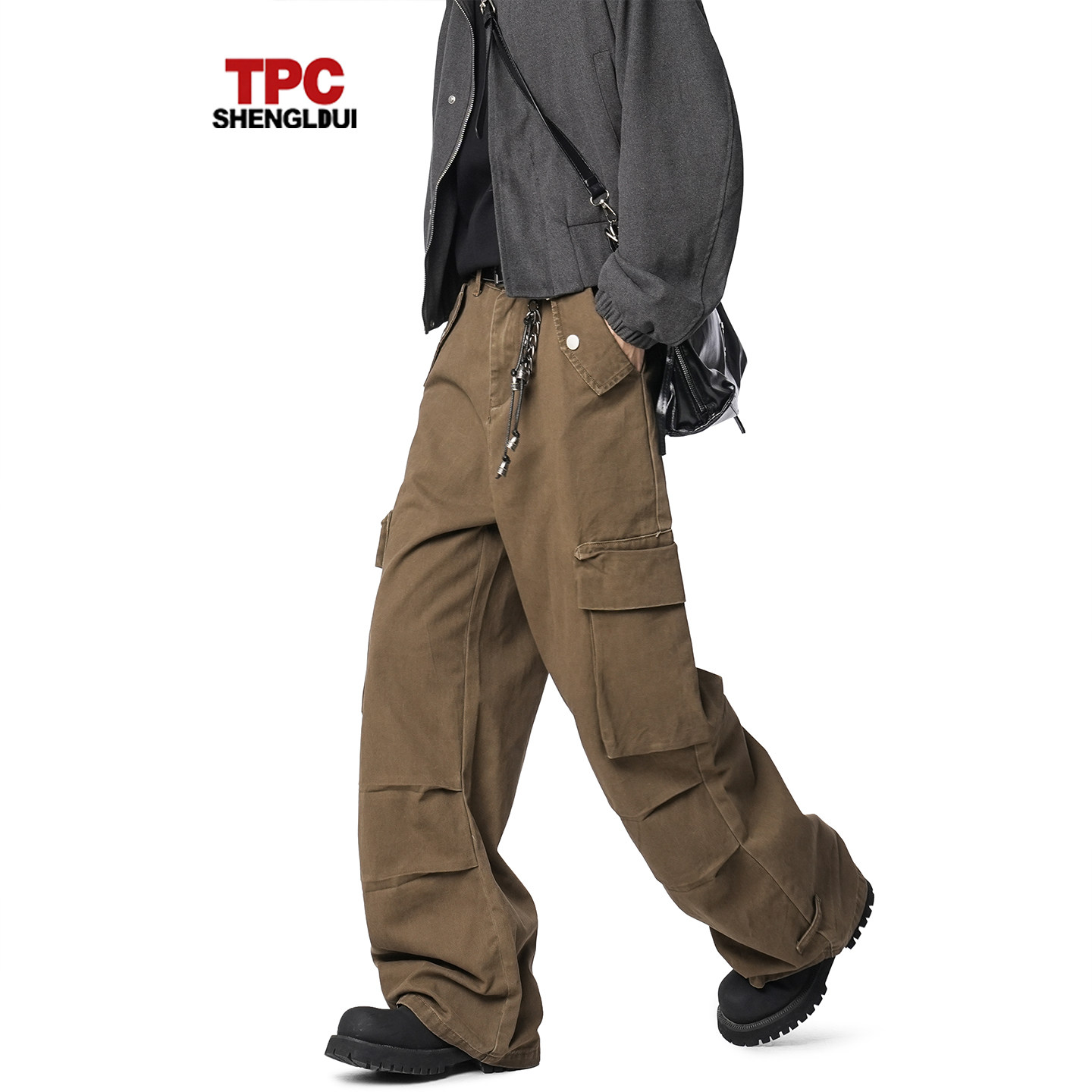 TPC新款美式工装男裤阔腿休闲直筒多口袋褶皱潮流百搭立体有型
