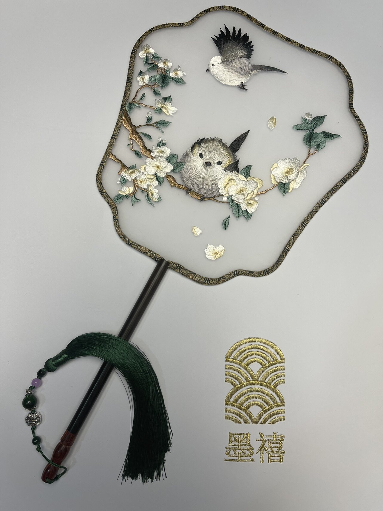 花间啾墨禧刺绣原创款飞仙形机绣单面团扇肥啾汉服萌宠文创伴手礼