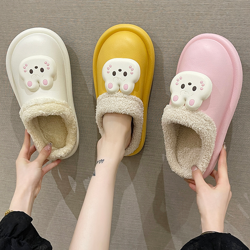 可爱兔子防水加绒棉拖鞋