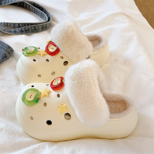 俏绘可爱苹果厚底防滑加绒洞洞鞋