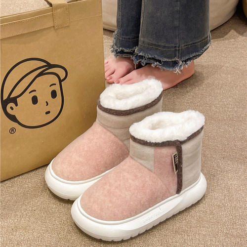 高帮厚底毛绒保暖包跟棉拖鞋