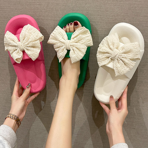 可爱蝴蝶结踩屎感厚底沙滩凉拖鞋