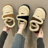 加绒保暖室内家居厚底防滑包跟棉鞋 女冬季 可外穿 魔术贴棉拖鞋 时尚