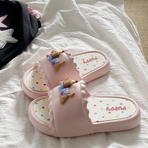 可爱小狗彩色波点拖鞋个性外穿