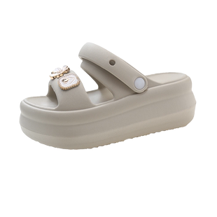 可爱花朵珍珠凉鞋女夏季网红外穿松糕厚底高跟两穿沙滩防滑凉拖鞋