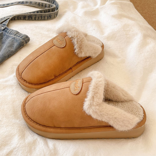 俏绘加绒保暖防水厚底包头棉拖鞋