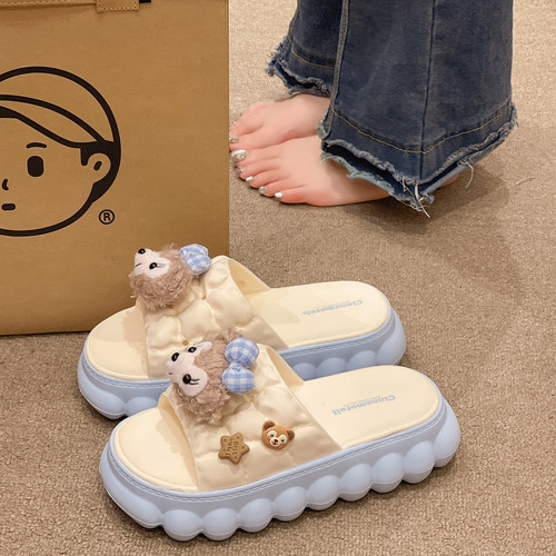 俏绘可爱卡通厚底增高跟凉拖鞋