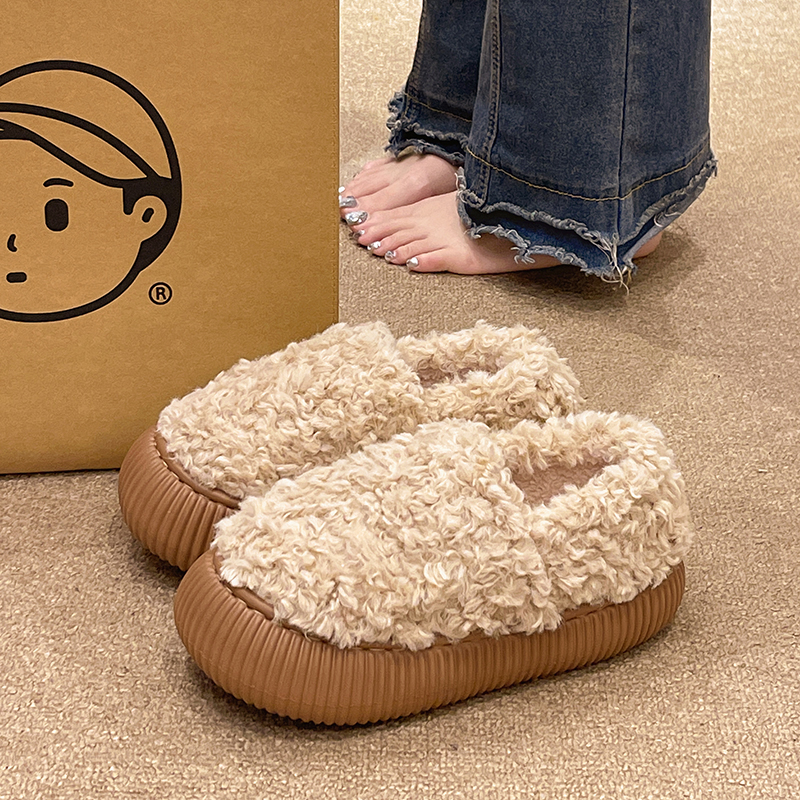 厚底防滑毛绒保暖棉鞋