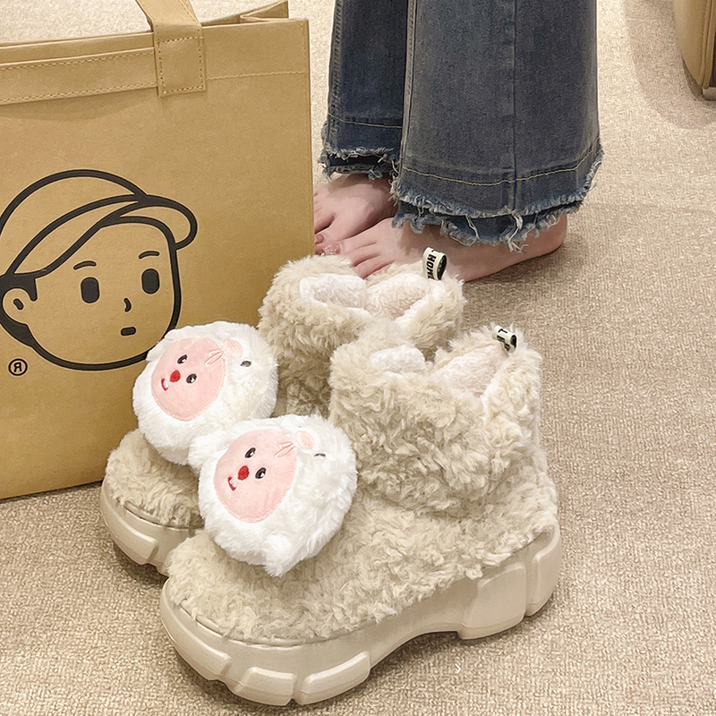 卡通可爱厚底增高毛毛棉鞋