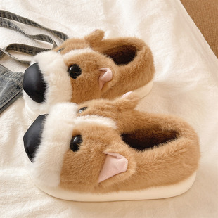 可爱柯基棉拖鞋女士冬季家居室内情侣厚底毛绒保暖包跟棉鞋男外穿