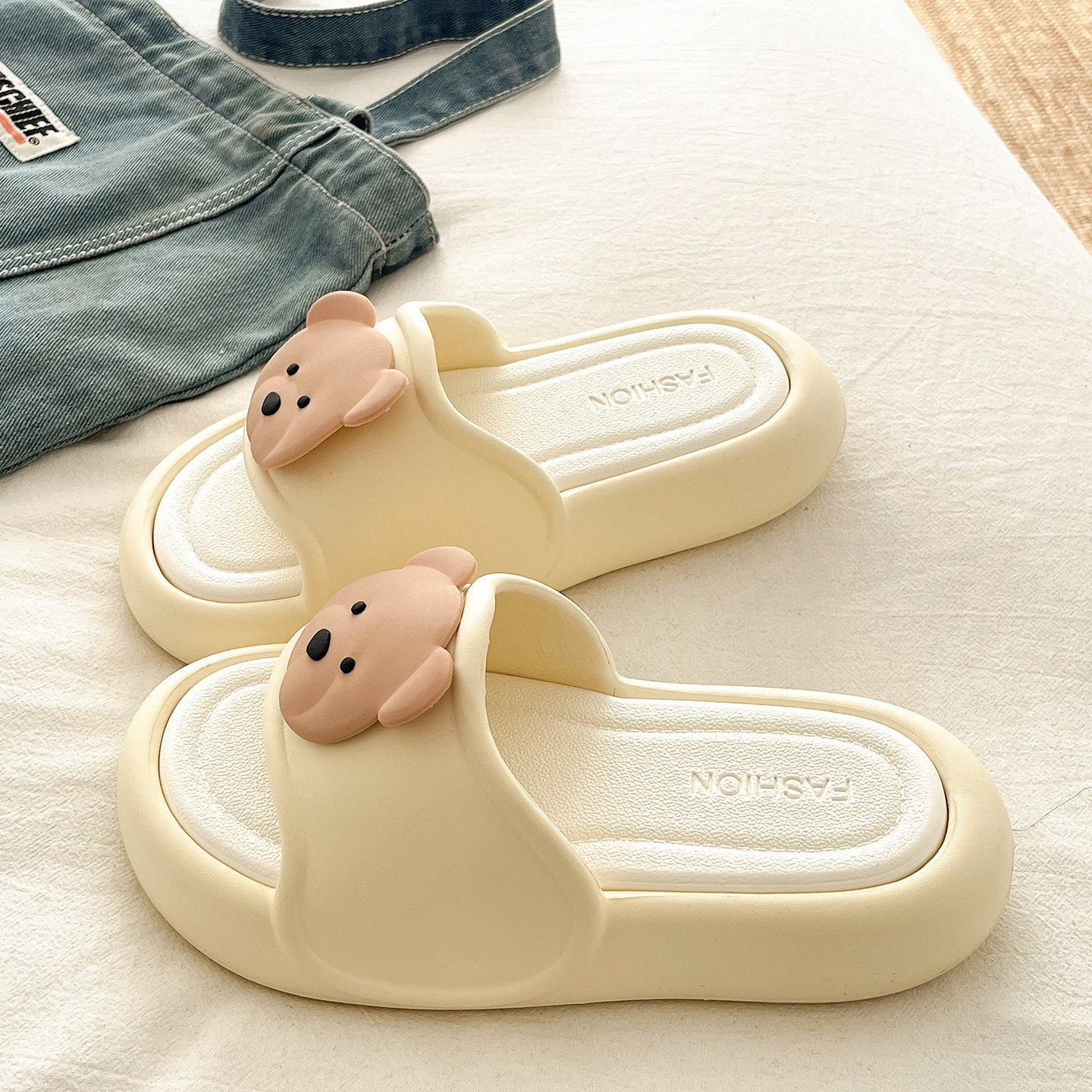 卡通可爱小熊拖鞋女2026夏季新款防滑厚底海边沙滩休闲学生凉拖鞋,女鞋,一字拖,淘宝优惠券,粉丝福利购,淘宝优惠卷