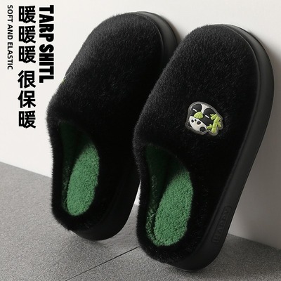 俏绘可爱熊猫厚底防滑保暖棉拖鞋