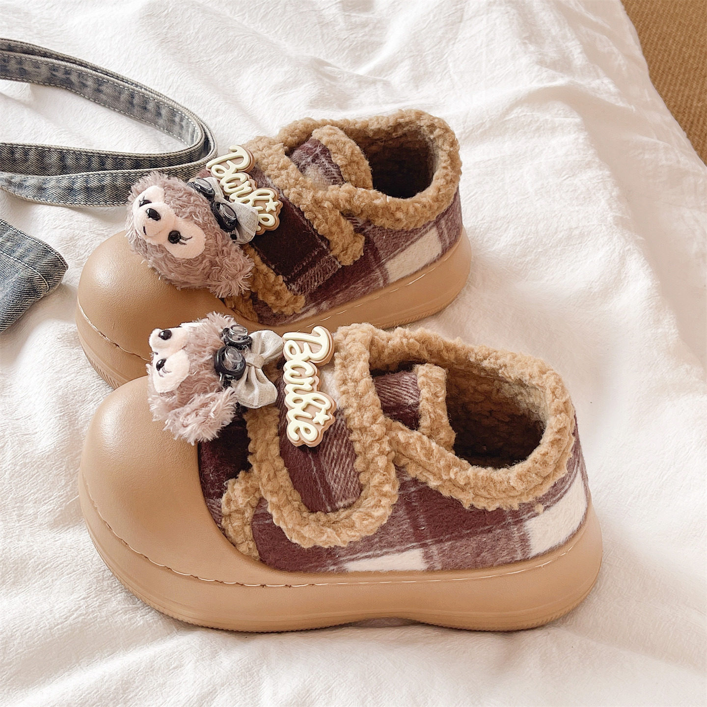 俏绘可爱加绒保暖厚底包跟棉鞋