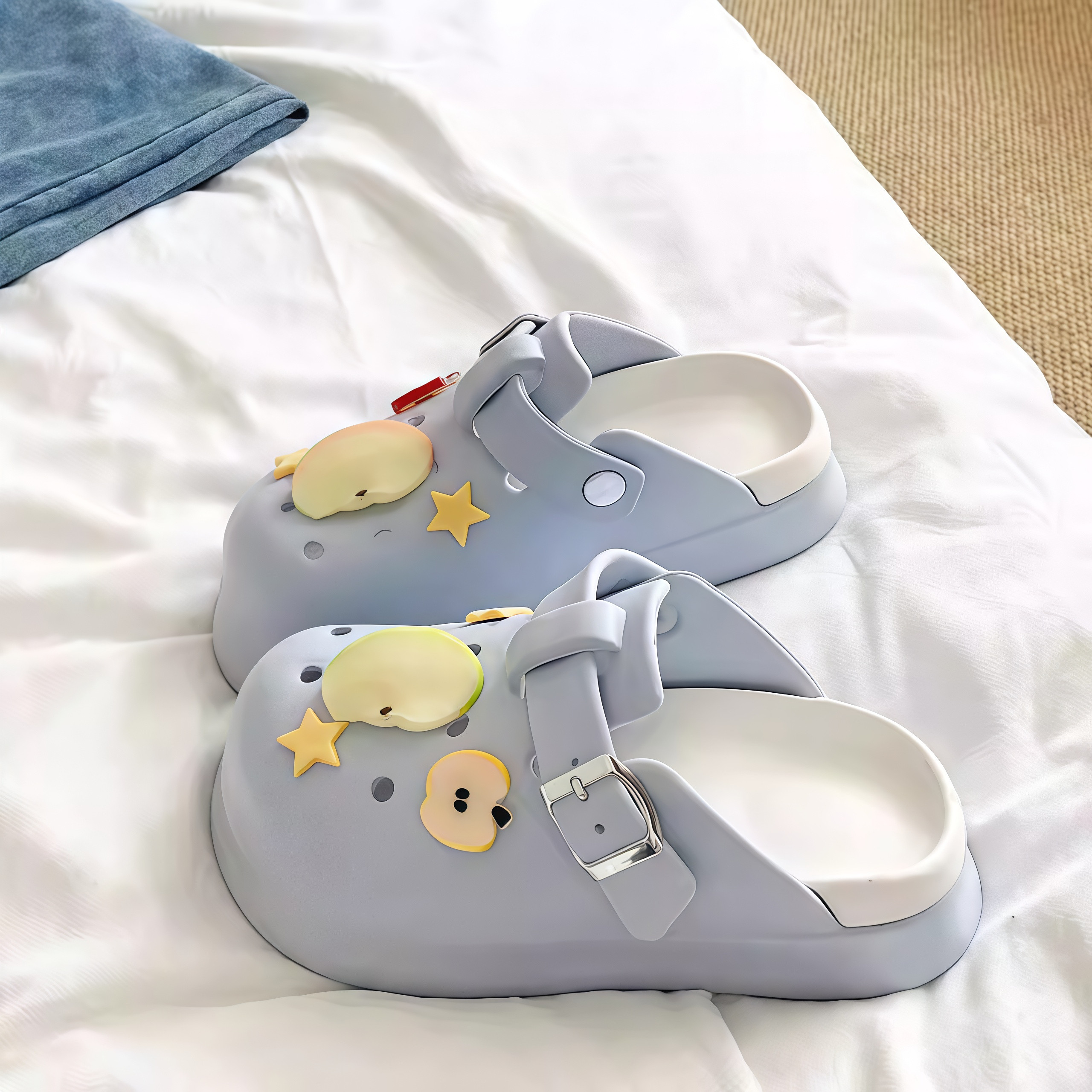 2026新款洞洞鞋女款夏季外穿一脚蹬厚底踩屎感星星苹果包头半拖鞋