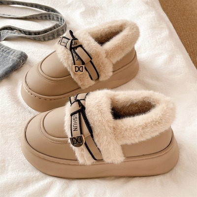 俏绘时尚蝴蝶结防水包跟棉拖鞋