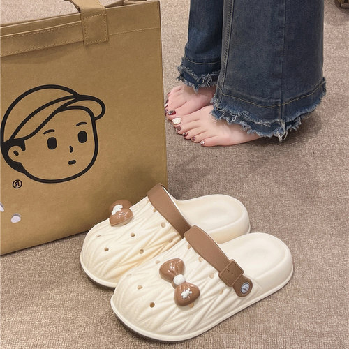 可爱蝴蝶结包头厚底洞洞鞋