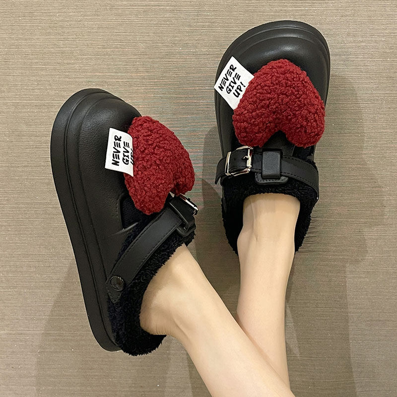 防水棉拖鞋女冬季外穿可爱爱心加绒保暖室内家居厚底防滑毛毛拖鞋,女鞋,毛毛鞋,淘宝优惠券,粉丝福利购,淘宝优惠卷