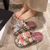 室内居家加绒保暖软底防滑可外穿包头拖鞋 卡通可爱棉拖鞋 女士冬季