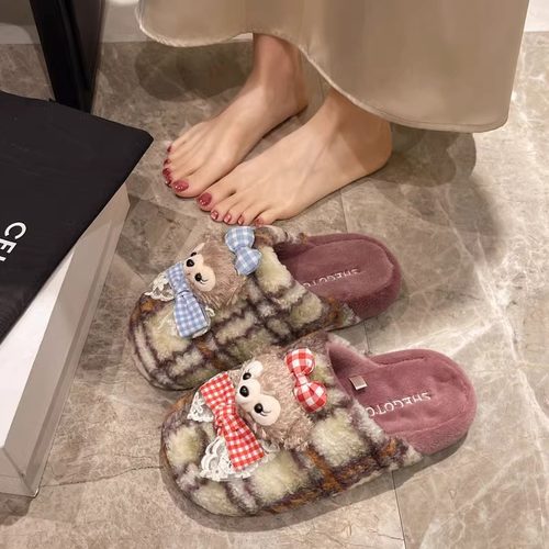 卡通可爱厚底防滑毛绒保暖棉拖鞋