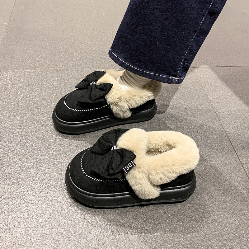 可爱卡通厚底包跟蝴蝶结棉拖鞋