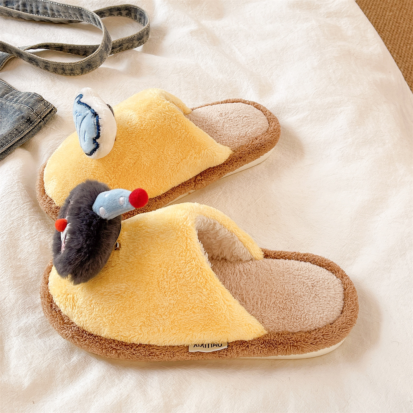 俏绘可爱企鹅小鱼软底保暖棉拖鞋