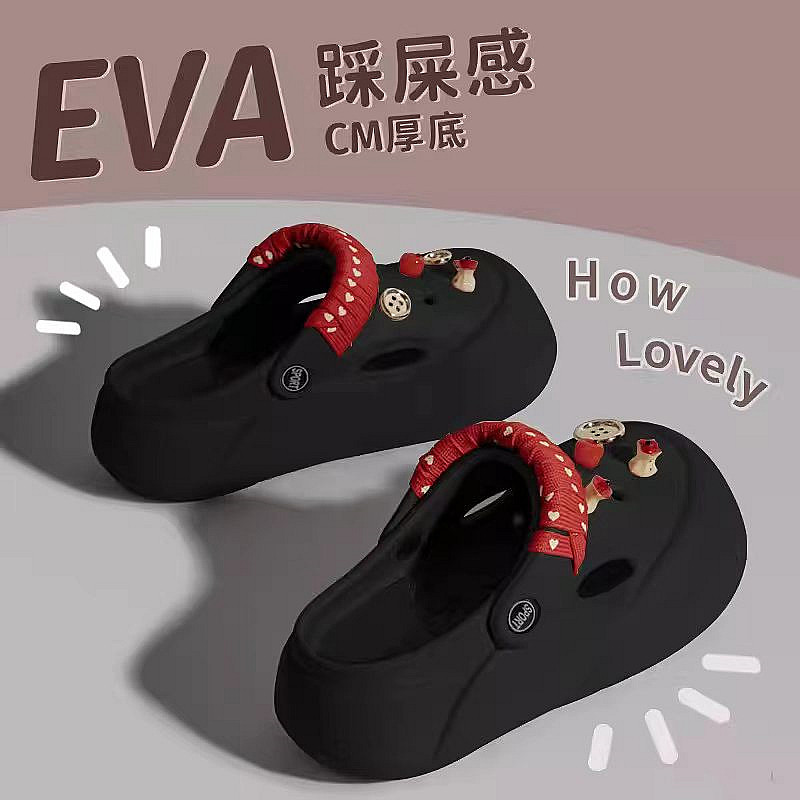 厚底洞洞鞋女2026新款夏季网红外穿可爱纽扣苹果包头两穿沙滩凉鞋