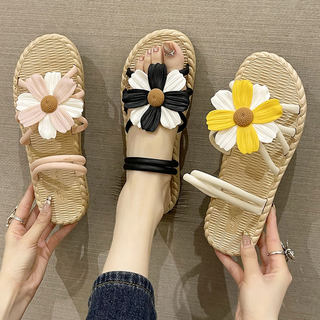 仙女风罗马凉鞋女夏季可外穿新款可爱花朵两穿平底防滑沙滩凉拖鞋