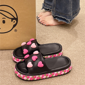 女夏季 时尚 外穿2025新款 可爱爱心花朵拖鞋 室内居家厚底防滑凉拖鞋