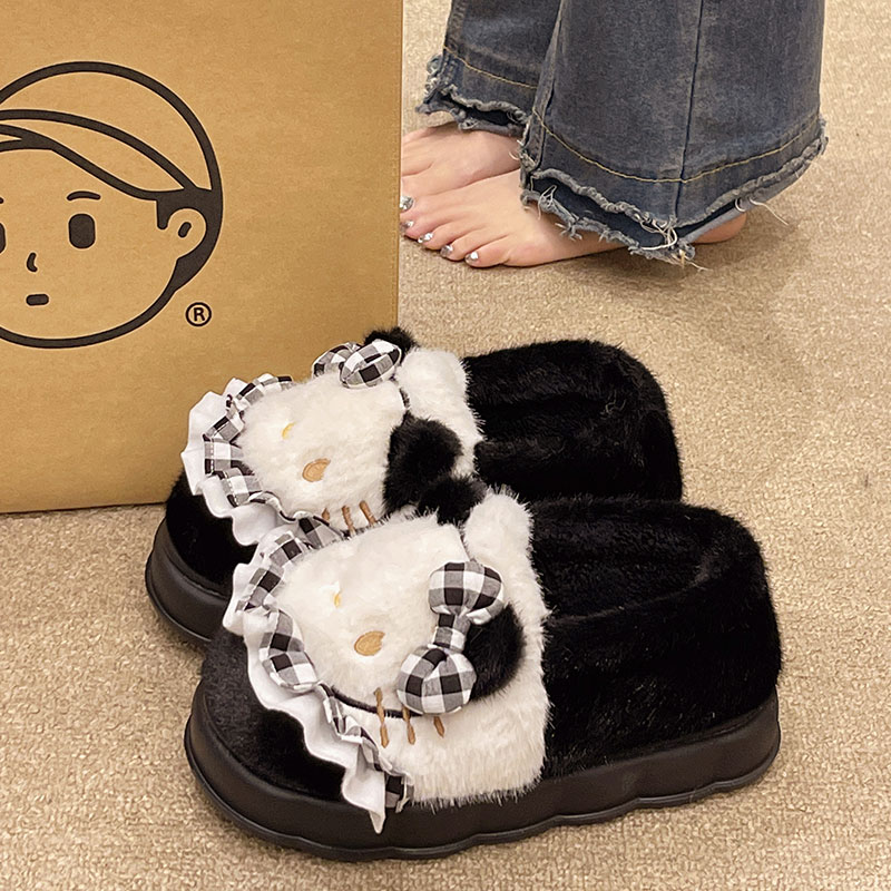 可爱蝴蝶结猫咪包跟棉鞋