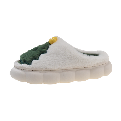 可爱圣诞树棉拖鞋女秋冬季新款厚底外穿毛绒保暖室内居家包头拖鞋