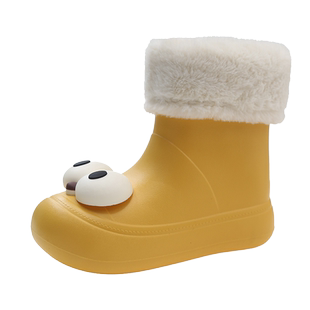 雨靴女冬季学生可爱大眼睛加绒中筒水鞋外穿保暖防滑防水耐磨胶鞋
