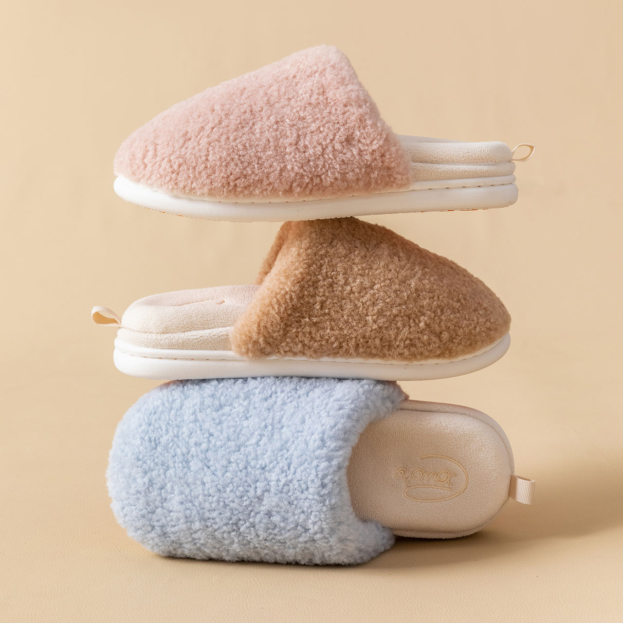 俏绘简约纯色高级感厚底棉拖鞋