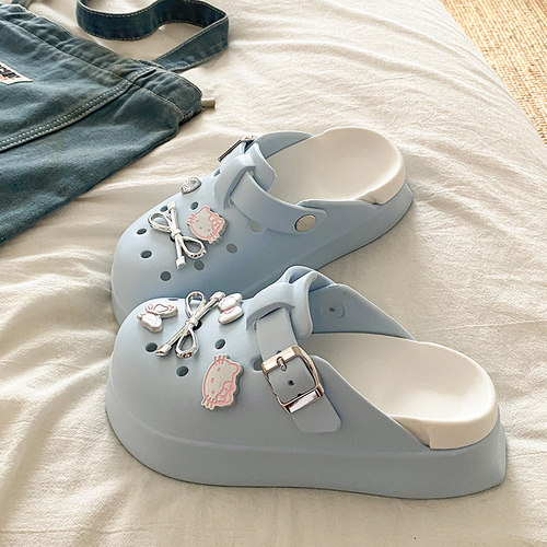 俏绘蝴蝶结猫咪厚底勃肯洞洞鞋