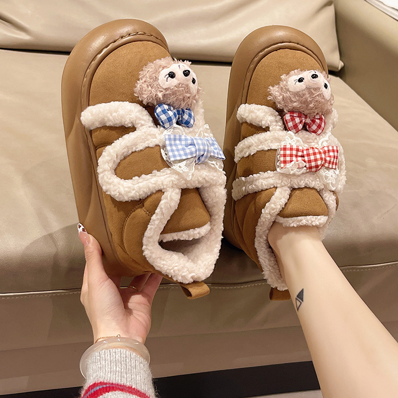 厚底魔术贴外穿可爱卡通加绒棉鞋