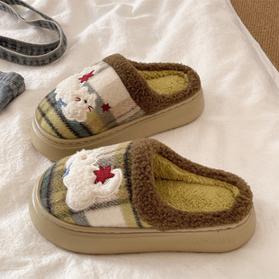 可爱猫咪毛毛拖鞋女冬季居家室内加绒保暖防滑厚底包头棉拖鞋外穿