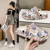 外穿防滑可爱宇航小熊厚底包头凉拖鞋 网红时尚 女夏季 踩屎感洞洞鞋