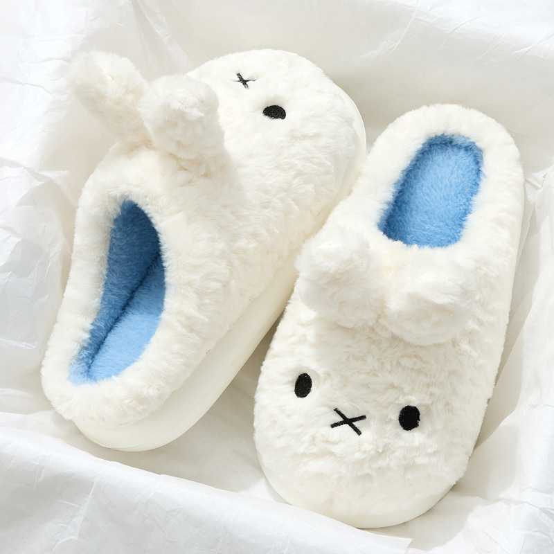 俏绘加绒保暖可爱小白兔棉拖鞋